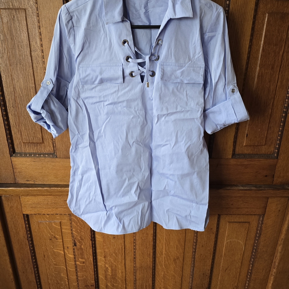 Calvin Klein Light Blue Lace-Up Blouse
